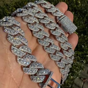 Trendy White <b>Gold</b> Unisex Luxury Cuban Link Chain VVS Studded Round Cut Diamond <b>Tester</b> Check Moissanite for Wedding - Product Image 1