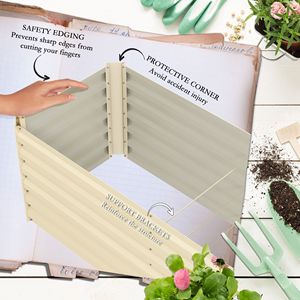 Kit Letto da Giardino Rialzato 8x2x2ft Bianco Crema in Acciaio Galvanizzato con Bordo di Sicurezza, Finitura in Acciaio al Carbonio Inossidabile per Fiori, Erbe e Verdure - Product Image 6