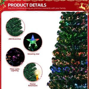 Albero di Natale Artificiale Pre-Illuminato in Fibra Ottica da 2,13 m con 280 Punte di Rami e Stella in Cima, Luci Decorative Natalizie - Product Image 3