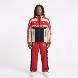Nylon 2-Piece Sweat Suit Tracksuit Hooded <b>Zip</b>-<b>Up</b> <b>Jacket</b> Nylon Track Pants Windproof Breathable Casual Sport Wear Loose Fit - Product Image 1