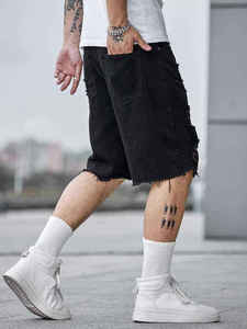 Shorts de Mezclilla Desgastados de Estilo Casual a Bajo Precio para Hombre, Corte Holgado, Lavados, 100% Algodón, Shorts de Mezclilla Holgados - Product Image 5
