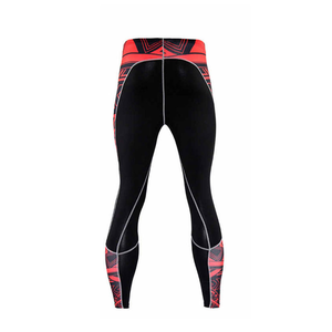 Ensemble de vêtements de sport pour homme, t-shirt à manches longues et leggings longs, couleur unie noir/rouge, antibactérien, spandex, taille élastique - Product Image 4