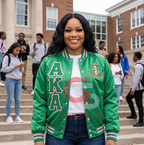 Veste GREEK AKA personnalisée en satin rose et vert pour femmes, et veste bomber respirante en tricot brodé pour femmes. - Product Image 2