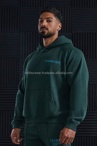 Sudadera con capucha cuadrada de gran tamaño de entrenamiento activo para hombres, sudaderas con capucha personalizadas de mezcla de algodón verde oscuro, sudaderas con capucha para hombres, venta al por mayor, nuevo diseño básico - Product Image 4