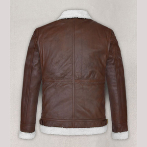 Men's Brown Genuine <b>Leather</b> Shearling <b>Coat</b> Jacket Turn Down Collar Zipper Winter <b>Coat</b> - Product Image 2