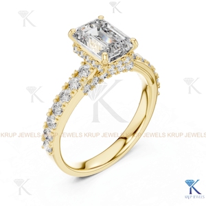 แหวนเพชรเม็ดเดี่ยวทรงหรูหราจาก KRUP JEWELS ได้รับการรับรองจาก IGI เพชรเพาะเลี้ยงในห้องปฏิบัติการ ประดับเพชรแบบเต็มเม็ด สำหรับงานหมั้นและวันครบรอบ ทองคำแท้ 14K ดีไซน์รัศมีล้อมเพชรแบบซ่อน พร้อมลายมิลเกรน - Product Image 5