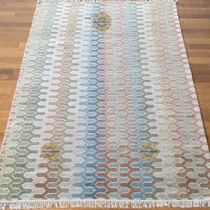 Hand Knotted Wool Oushak <b>Rug</b> | Pastel <b>Boho</b> Geometric Turkish Carpet Stain Resistant Anti-Slip Machine Washable for Home Exercise - Product Image 4