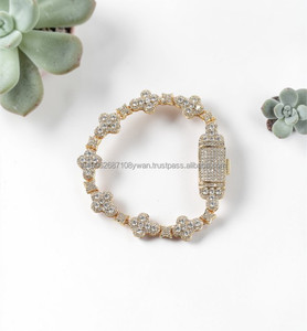 Bracelet fleur en diamant Moissanite VVS de luxe de haute qualité pour femmes, en argent sterling 925 plaqué or, bijoux floraux - Product Image 1