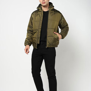 Men's Olive Green Hooded Puffer Jacket Windproof Thick Polyester Wadding Casual Winter <b>Coat</b> <b>Zipper</b> Closure Regular Fit - Product Image 4