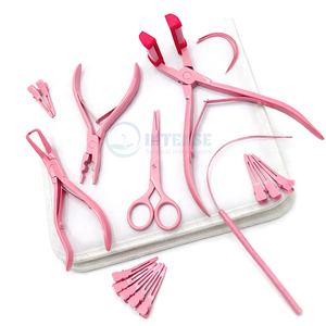 Baby Pink Stainless Steel Hair Extension Pliers Kit <b>Tape</b> In Press & <b>Micro</b> Beads Opener Tools for Professional Stylists - Product Image 2