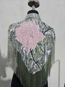 Cape de mariée de luxe noire brodée de sequins, veste de cape de mariage brodée à franges perlées - Product Image 4