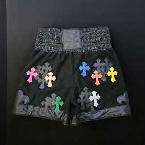 Shorts de boxe noirs pour hommes avec appliqué croix coloré, taille élastique, coupe régulière, vêtements d'arts martiaux pour adultes - Product Image 4