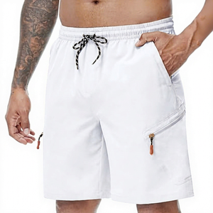 Men's Beige Quick Dry Bermuda <b>Shorts</b> With Zip Pockets Drawstring Waist Casual Style - Product Image 4