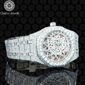 Montre de Luxe pour Homme en Acier Inoxydable, Boîtier de Montre Analogique à Mouvement Mécanique, Accents Diamantés, Fermoir Caché à Bouton-Poussoir, Bracelet 20mm, 40mm - Product Image 6