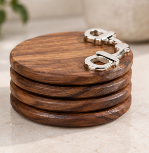 Posavasos de madera redondo hecho a mano de latón AK con juego de metal superior de 4 artículos de diseño de tendencia para vajilla/Decoración de cocina - Product Image 1