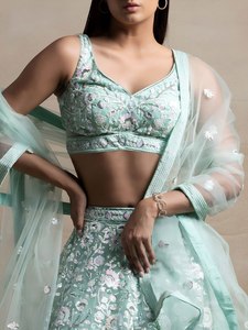 Luxury Mint <b>Green</b> Floral Lehenga Choli Women | Indian Wedding Bridal Party Wear Bollywood Style Floor-Length Soft <b>Net</b> Quick Dry - Product Image 5