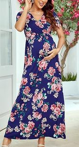 Elegante Vestido de Maternidad de Gasa para Boda, Largo hasta la Rodilla, Cintura Natural, Sujetador Incorporado, Estampado Floral, Vestidos de Maternidad con Cintura Imperio - Product Image 5