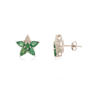 High Quality Natural Emerald & Diamond Star Shape 925 Solid <b>Silver</b> <b>Stud</b> <b>Earrings</b> For Women's Wedding Party Wear Accessories - Product Image 3