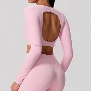 FONILBEST High Waist Solid Color Yoga <b>Leggings</b> Hollow Back Design Full Length Women's Sportswear Customized Colors Logo Seamless - Product Image 2