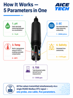 AICE TECH Transmitter Kualitas Air Terintegrasi Lima Elemen pH Konduktivitas Salinitas TDS Suhu 5-in-1