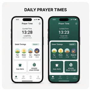 Application Royalcraft pour les heures de prière – Heures de prière quotidiennes, alertes Azan, localisateur de Qibla et calendrier islamique iOS/Android - Product Image 1