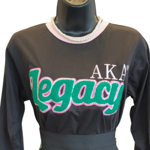 T-shirt à manches longues noir pour femmes For Sorority Inc, 100 % coton écologique, imprimé lettres grecques, col rond décontracté, qualité supérieure - Product Image 4