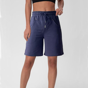 Shorts d'été décontractés pour femmes, taille haute, avec cordon de serrage, couleur unie, respirants, en polyester, vente en gros sur mesure - Product Image 2
