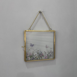 Square Metal <b>Mirror</b> <b>Frame</b> With Floral And Butterfly Design Lightweight Decorative Wall Hanging - Product Image 2