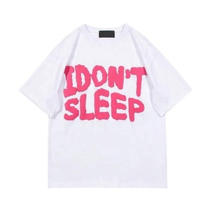 Oversized Short Sleeve T-Shirt With 3D Foam Puff Print IDON'T SLEEP Street Style Crew Neck Men's <b>Tee</b> In <b>White</b> Black Pink Blue - Product Image 5