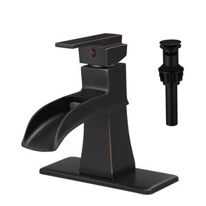 Rubinetto per lavabo ORB Waterfall monocomando a 1 foro con scarico a soffietto, tubi di alimentazione e piastra di montaggio per bagno - Product Image 4