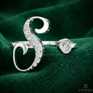 Luxury <b>Initial</b> Letter S <b>Ring</b> for Women 18K White Gold Plated Lab Grown Brilliant Cut Diamond Adjustable Open <b>Ring</b> IGI Certified - Product Image 1