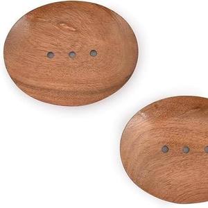 Oval Wooden Soap <b>Holder</b> Two-Piece Minimalist Bathroom Storage Set Easy To Clean - Product Image 1