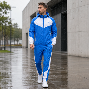 Waterproof Hooded Eco-Friendly Windbreaker Set Custom Color Combination Side <b>Zip</b> Pocket Pants Ripstop Polyester Fabric Wholesale - Product Image 6