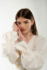 Cotton Embroidered <b>Boho</b> Wrap Maxi <b>Dress</b> Women Ivory Floral Long Sleeve Vintage Ethnic <b>Summer</b> <b>Dress</b> - Product Image 3