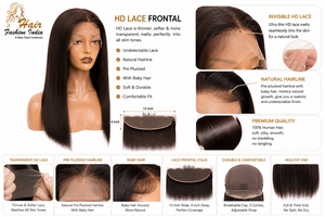 HAIR FASHION INDIA Full <b>Wig</b> Indian Human Hair Silk Base Transparent Lace 100% Density <b>Brown</b> Glueless All Colors Medium Length - Product Image 5