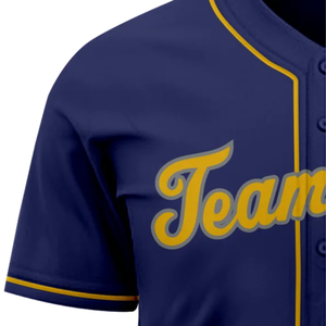 Maillot de baseball bleu marine à manches courtes, boutonné, uniforme d'équipe personnalisé, respirant, en polyester, chemise de sport athlétique - Product Image 4