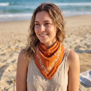 Handmade <b>Orange</b> Cotton Scarf Block Print Boho Fashion <b>Bandana</b> Traditional Indian Handcraft Block Print Cotton <b>Bandana</b> Neck Scarf - Product Image 1