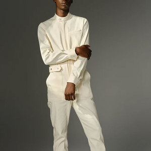 <b>Men</b> Cream Long Sleeve Coverall <b>Jumpsuit</b> New Customized Logo Printed Full Sleeved Hot Selling Chest And Side Pockets - Product Image 6