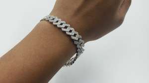 Pulsera Cubana con Incrustaciones de Diamantes Redondos de Moissanita para Unisex, Plata de Ley 925, Joyería Fina, Regalo para Parejas - Product Image 5