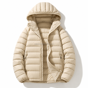 <b>White</b> Hooded <b>Puffer</b> <b>Jacket</b> Winter Casual Zipper Closure Print/Color Blocking Windproof Eco-Friendly Thick Polyester Filling - Product Image 3