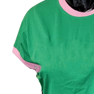 Camiseta Casual de Manga Corta con Cuello Redondo y Ribete Rosa Verde para Mujer, con Logotipo, Corte Regular, 100% Algodón Transpirable - Product Image 4