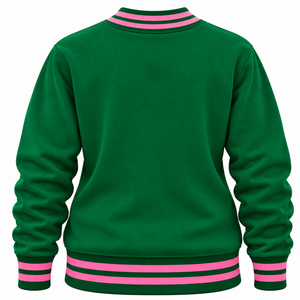 Green Ladies Rib Knit Crew Neck Sweatshirt Custom Embroidery Letter Design Long Sleeve Casual Varsity <b>Pullover</b> <b>Women</b> Top - Product Image 2