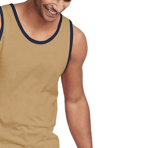 Camiseta sin mangas para hombre, color caqui, cuello redondo, color sólido, informal, de punto - Product Image 6