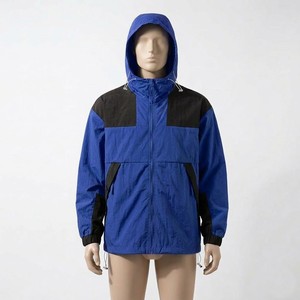 Veste coupe-vent bleue à capuche pour homme, prix de gros, respirante, séchage rapide, légère, pour trekking et voyage, avec fermeture éclair - Product Image 1