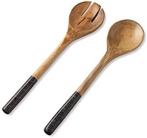 Ensemble élégant de cuillères et fourchettes à salade en bois naturel avec manche en résine blanche, fait main, écologique, style américain, ustensiles de cuisine - Product Image 6