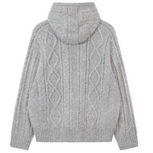 Sweat à capuche en tricot torsadé pour l'hiver, avec capuche réglable, 100% coton, coupe ample, respirant, confort et style décontractés - Product Image 2