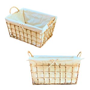 Panier de rangement de haute qualité en jacinthe d'eau naturelle, jonc de mer, rotin et bambou avec cadre et doublure en coton pour armoire - Product Image 1