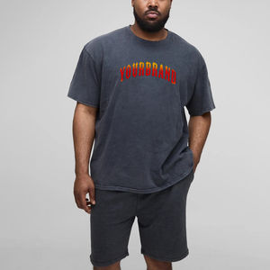 Nouveauté : Ensemble 2 pièces de t-shirts à manches courtes pour hommes 100 % coton, couleur unie, avec logo imprimé personnalisé, style oversize hip-hop, personnalisable - Product Image 6