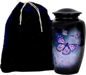 Butterfly on Flower Cremation Urn with Soft <b>Pastel</b> Colors and Velvet Bag for Adult Memorial - Product Image 4