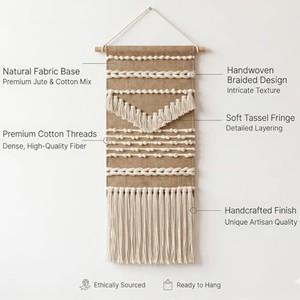 Tapiz de Pared de Macramé con Borlas Estilo Boho, Hecho a Mano, Madera de Sheesham, Venta al Por Mayor - Product Image 5